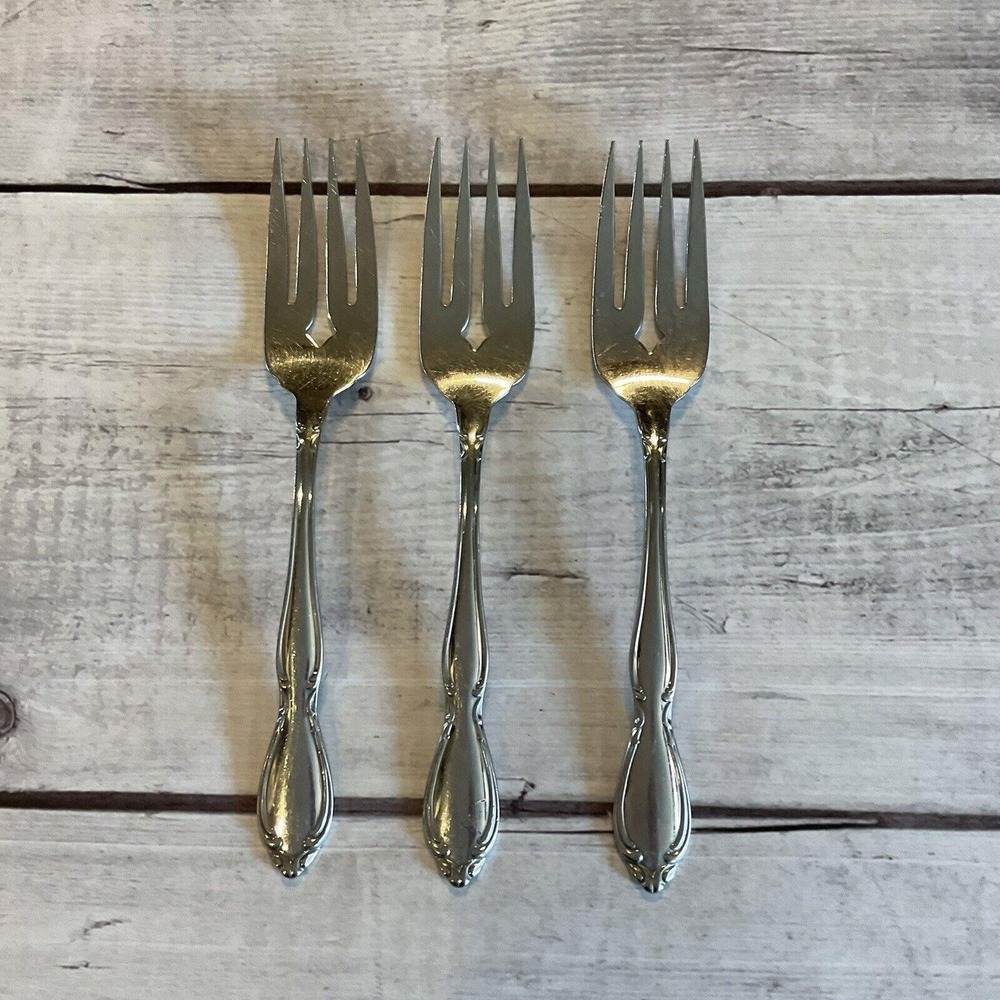 3 Oneida Deluxe STRATHMORE Stainless Steel Flatware Salad Dessert Forks Lot #3